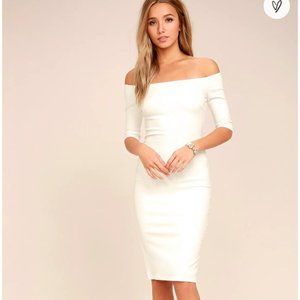NEW! Lulu's Girl Can't Help It Ivory White off the shoulder midi Dress, XS